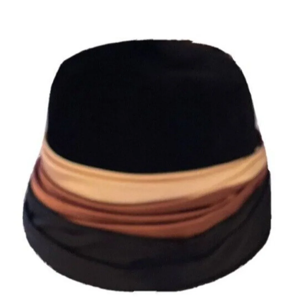 Vintage Royal Deluxe Velour Clothe Hat Black with Brown and Cream Satin‎ Ribbon